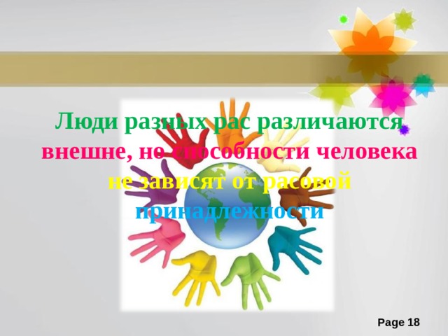 Люди разных рас различаются внешне, но способности человека не зависят от расовой принадлежности 