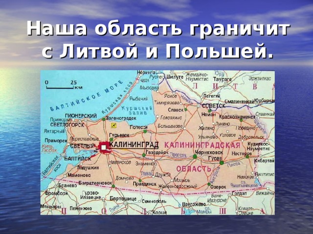 Наша область граничит с Литвой и Польшей. 