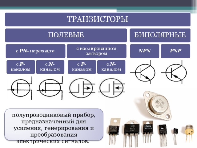 полупроводниковый прибор, предназначенный для усиления, генерирования и преобразования электрических сигналов. 