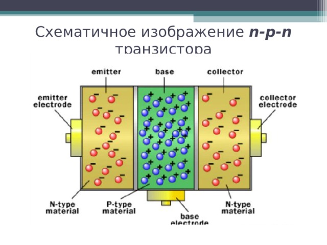 Схематичное изображение n-p-n  транзистора 