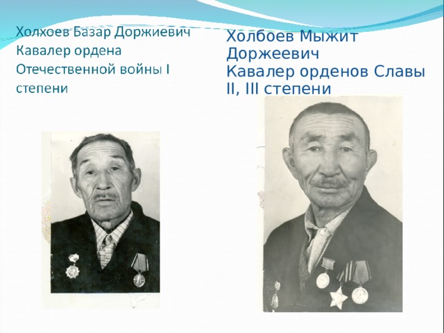 Холбоев Мыжит Доржеевич  Кавалер орденов Славы II, III степени 