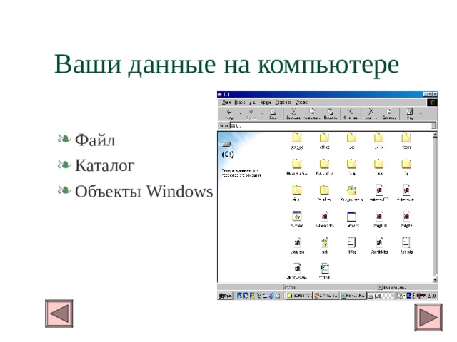  Ваши данные на компьютере   Файл Каталог Объекты Windows 