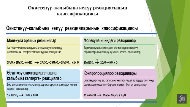 Окистенүү–калыбына келүү реакциясынын классификациясы   