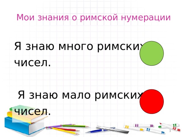  Мои знания о римской нумерации Я знаю много римских чисел.  Я знаю мало римских чисел.  