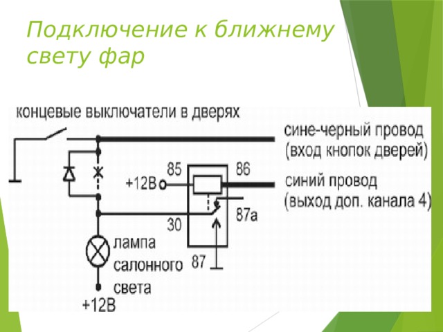 Подключение к ближнему свету фар 