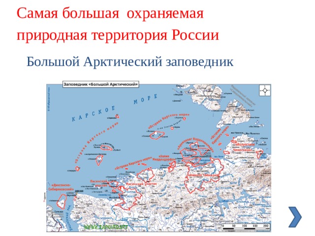Самая большая  охраняемая природная территория России Большой Арктический заповедник 