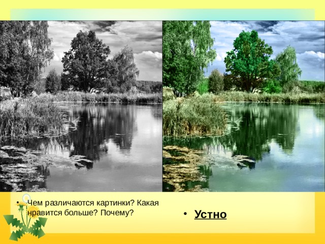 Чем различаются картинки? Какая нравится больше? Почему? Устно 