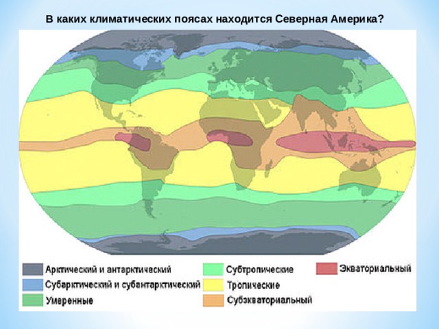  В каких климатических поясах находится Северная Америка? 