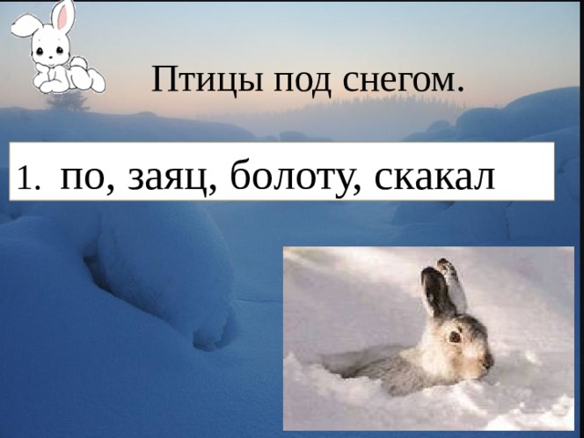 Птицы под снегом. 1. по, заяц, болоту, скакал