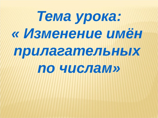 Тема урока: « Изменение имён прилагательных по числам»  