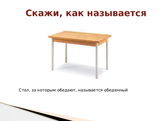 Скажи, как называется Стол, за которым обедают, называется … обеденный 
