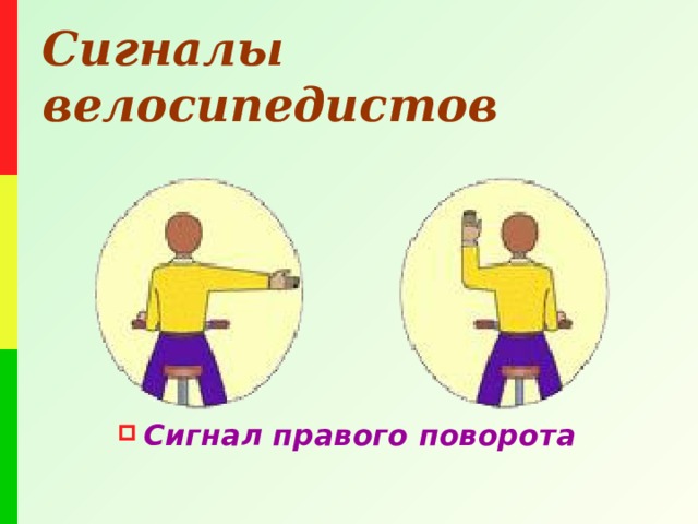 Сигналы велосипедистов Сигнал правого поворота 