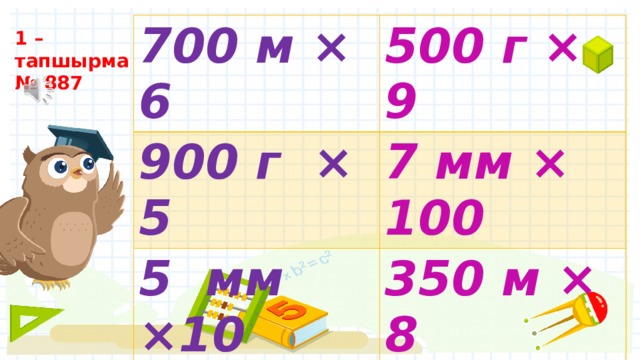 700 м × 6 500 г × 9 900 г × 5 7 мм × 100 5 мм ×10 350 м × 8 18 дм × 7 60 см × 7 1 – тапшырма № 887 