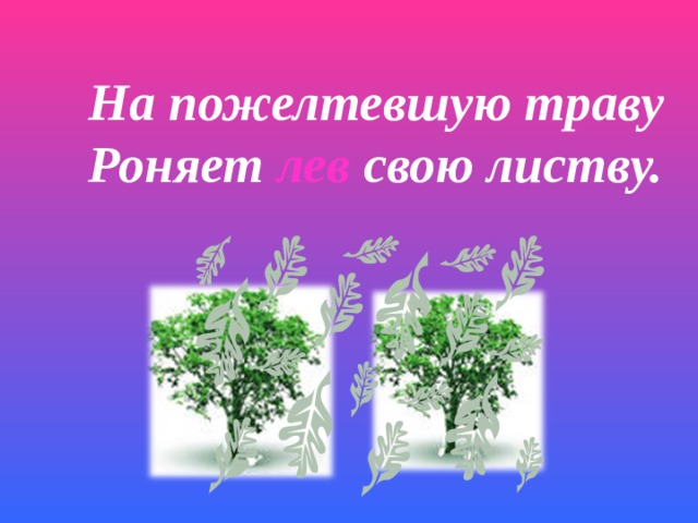 На пожелтевшую траву Роняет лев свою листву. 