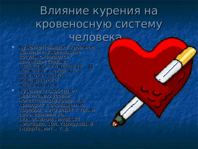 Влияние курения на кровеносную систему человека.