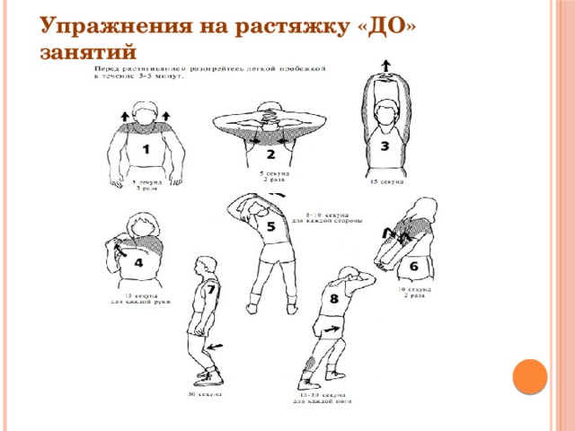 Упражнения на растяжку «ДО» занятий 