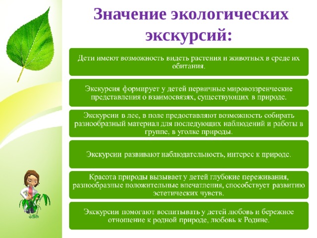  Значение экологических экскурсий:  