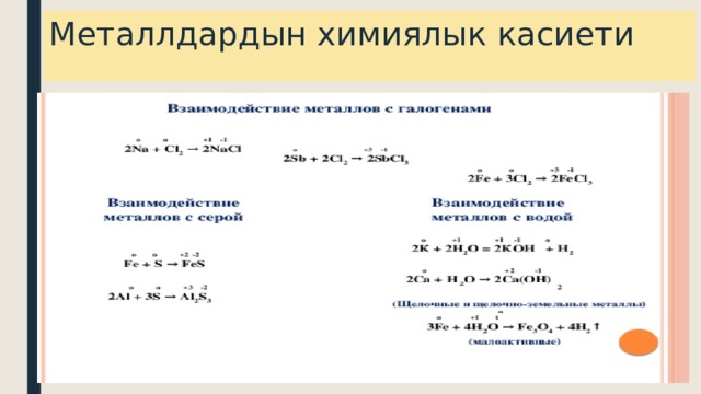 Металлдардын химиялык касиети 