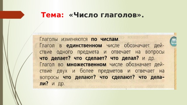 Тема: «Число глаголов». 