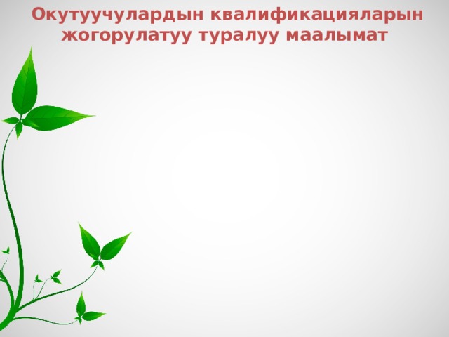  Окутуучулардын квалификацияларын жогорулатуу туралуу маалымат  