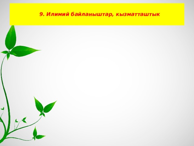  9. Илимий байланыштар, кызматташтык   