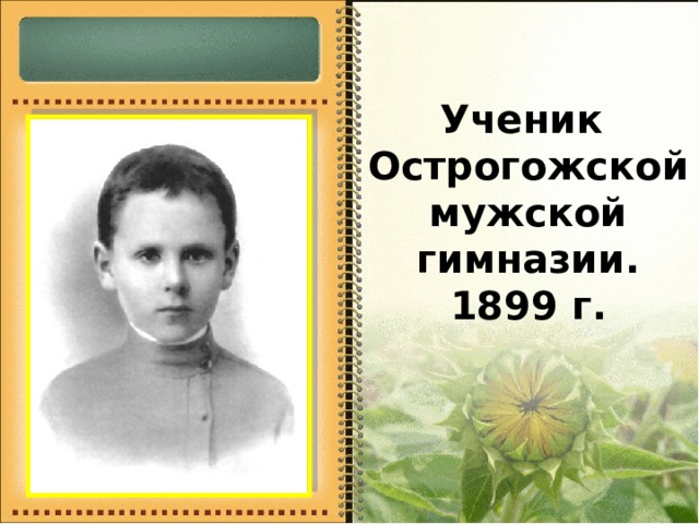 Ученик  Острогожской мужской гимназии. 1899 г.   