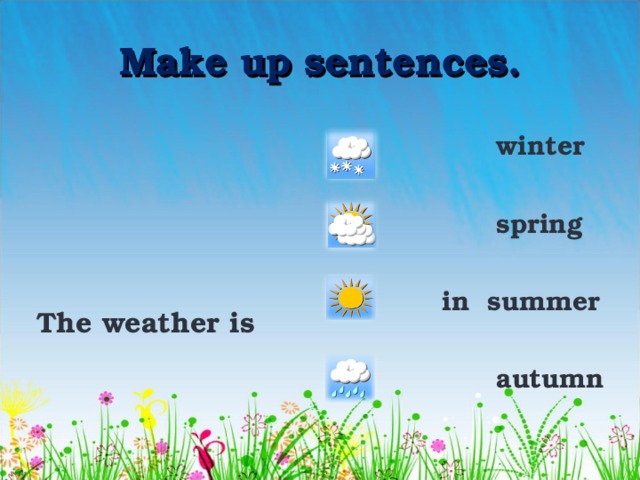 Make up sentences.  winter  spring  in summer  autumn The weather is 