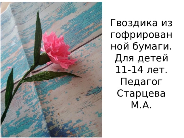Гвоздика из гофрированной бумаги. Для детей 11-14 лет. Педагог Старцева М.А. 