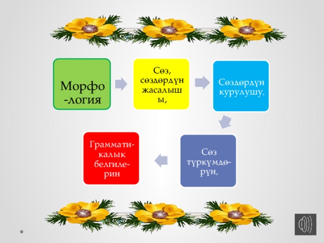 Сөз, сөздөрдүн жасалышы, Морфо-логия Сөздөрдүн курулушу , Граммати-калык белгиле-рин Сөз түркүмдө-рүн , 