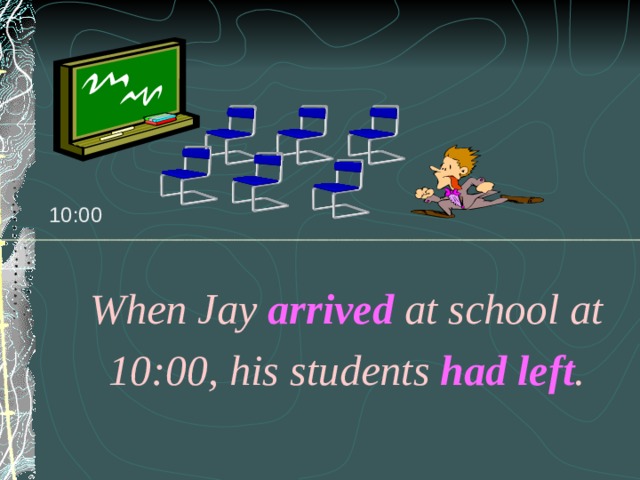 10:00 When Jay arrived at school at 10:00, his students had left . 