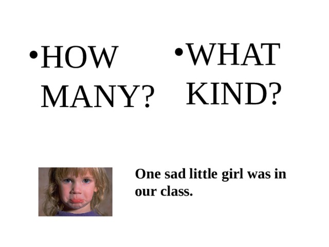 WHAT KIND? HOW MANY? One sad little girl was in our class. 