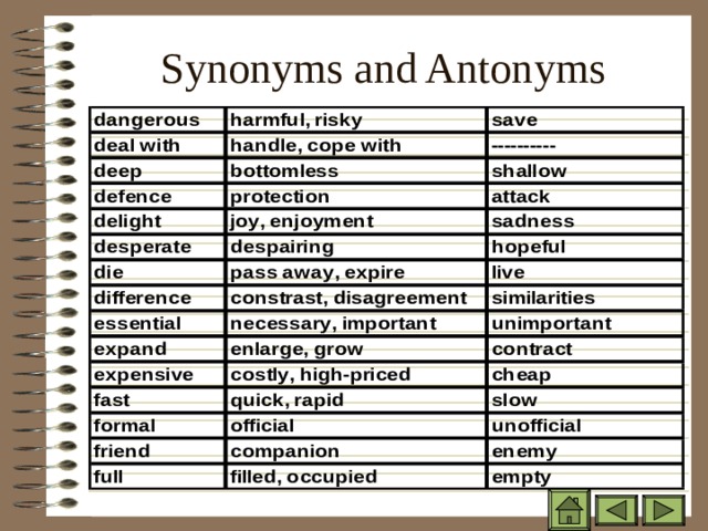 Synonyms and Antonyms 