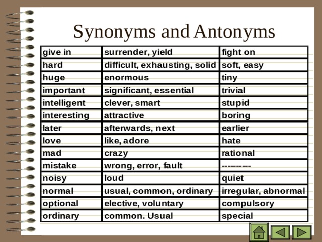 Synonyms and Antonyms 
