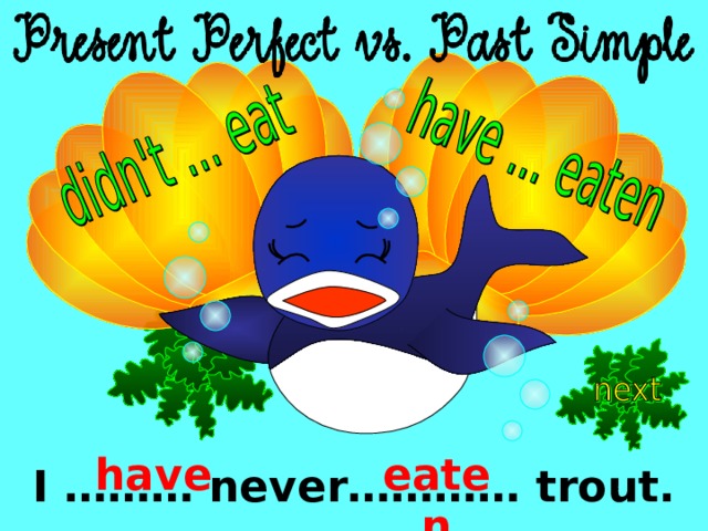 have eaten I ……… never………… trout. 