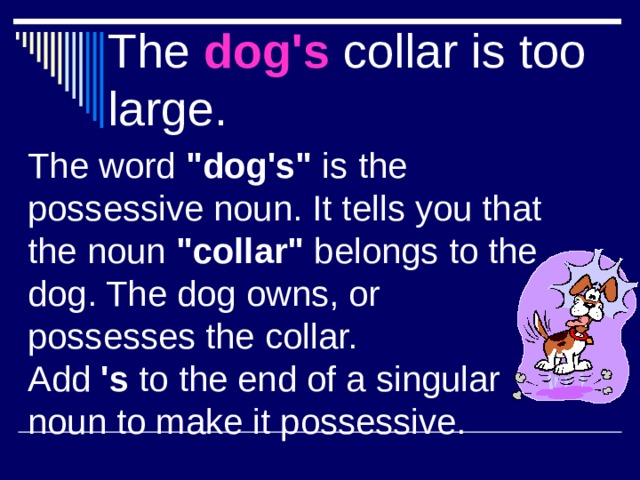 The dog's collar is too large. The word 