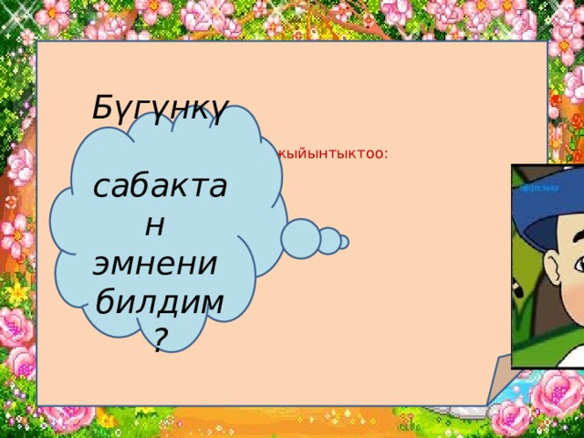  Сабакты жыйынтыктоо: Бүгүнкү сабактан эмнени билдим? 