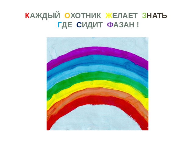 К аждый   О хотник   Ж елает  З нать     Г де   С идит   Ф азан ! 