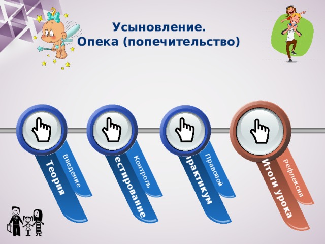Итоги урока Рефлексия практикум Тестирование Правовой Теория Контроль Введение  Усыновление.  Опека (попечительство) 