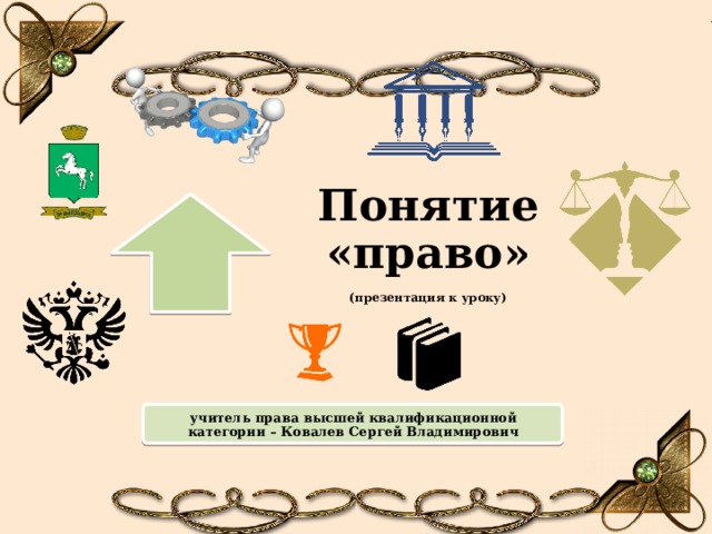Понятие «право» (презентация к уроку) учитель права высшей квалификационной категории – Ковалев Сергей Владимирович 