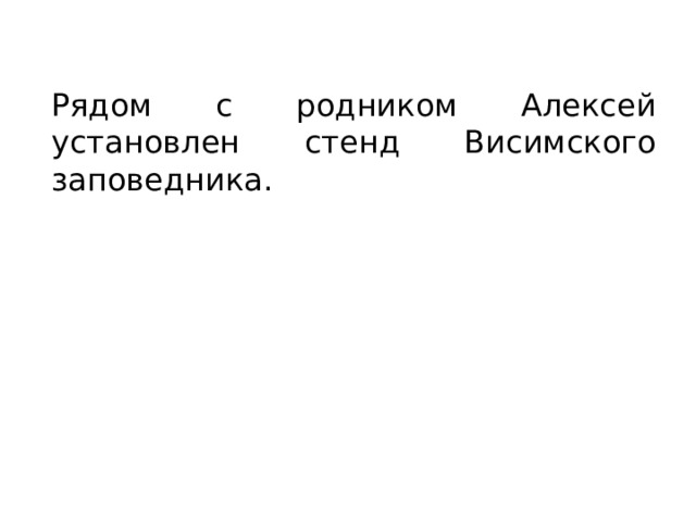Рядом с родником Алексей установлен стенд Висимского заповедника. 