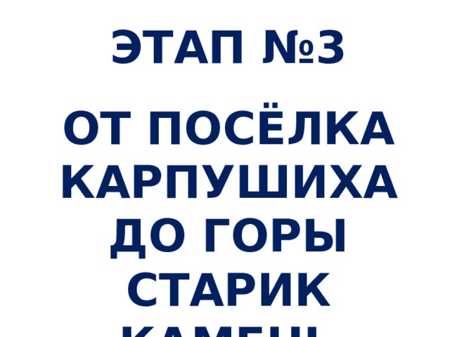 ЭТАП №3  ОТ ПОСЁЛКА КАРПУШИХА ДО ГОРЫ СТАРИК КАМЕНЬ 