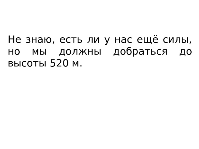 Не знаю, есть ли у нас ещё силы, но мы должны добраться до высоты 520 м. 
