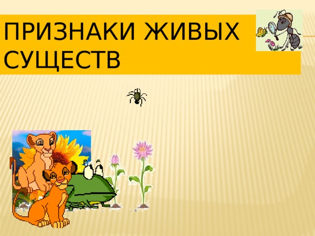 ПРИЗНАКИ ЖИВЫХ СУЩЕСТВ двигаются растут питаются умирают приносят потомство дышат 