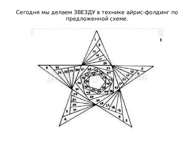 Сегодня мы делаем ЗВЕЗДУ в технике айрис-фолдинг по предложенной схеме. 