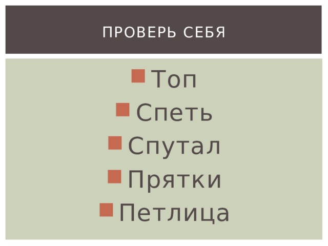 Проверь себя Топ Спеть Спутал Прятки Петлица 