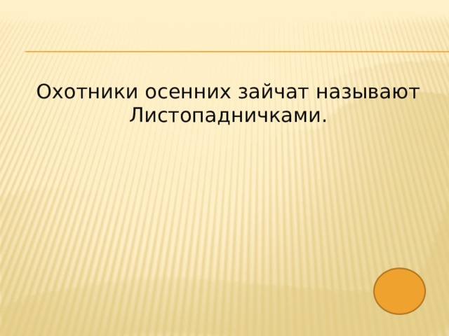Охотники осенних зайчат называют Листопадничками. 