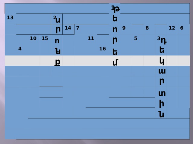 թ 13 2 4 10 15 14 7 1 11 9 16 8 5 12 3 6 ե ս ր ո ր դ ու ե ն ե կ ք մ ա ր տ ի ն 