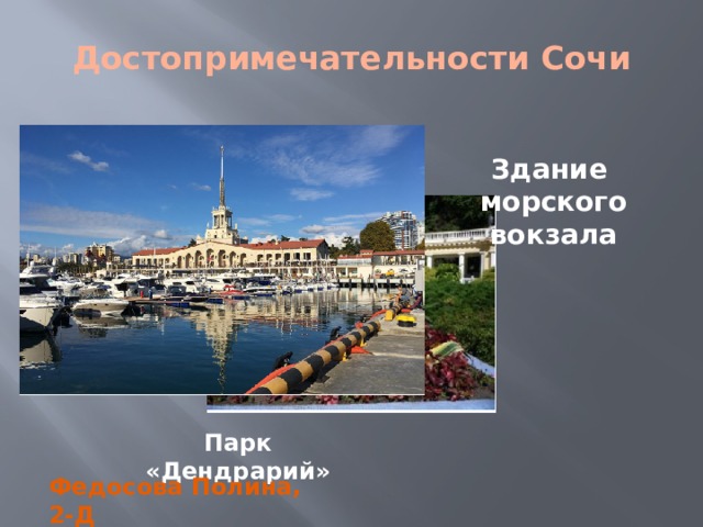 Достопримечательности Сочи Здание морского вокзала Парк «Дендрарий» Федосова Полина, 2-Д 