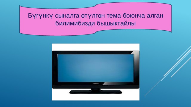 Бүгүнкү сыналга өтүлгөн тема боюнча алган билимибизди бышыктайлы 
