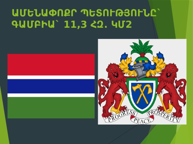 Ամենափոքր պետությունը` Գամբիա` 11,3 հզ. կմ2    